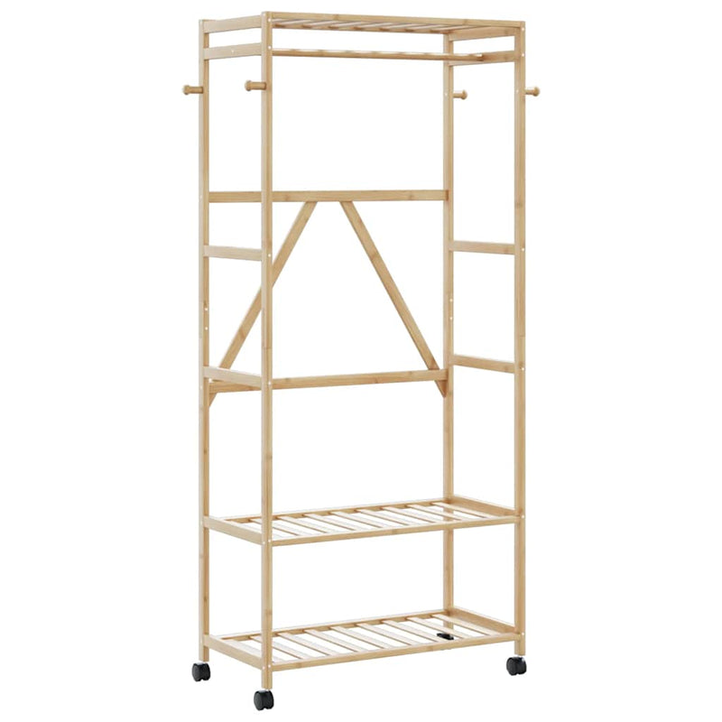 Kledingrek Met Schappen En Wielen 110X40X180 Cm Bamboe