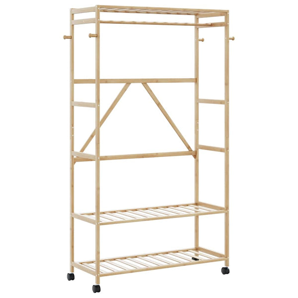 Kledingrek Met Schappen En Wielen 110X40X180 Cm Bamboe