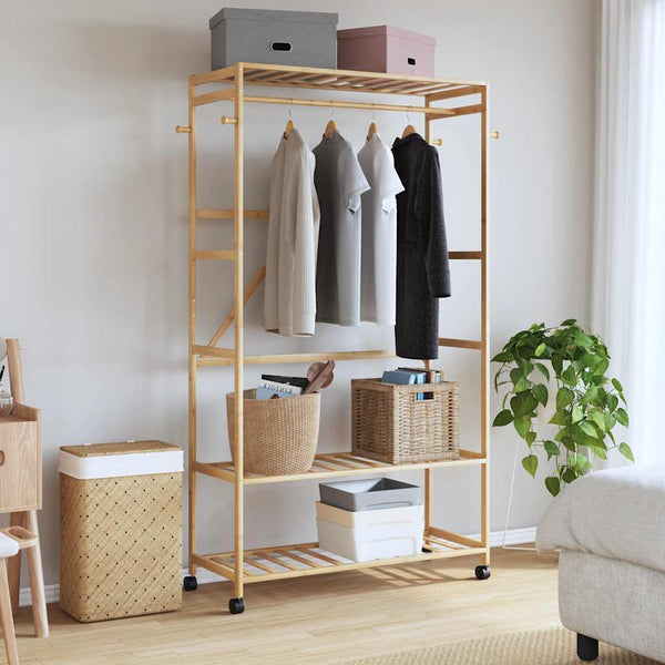Kledingrek Met Schappen En Wielen 110X40X180 Cm Bamboe