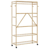 Kledingrek Met Schappen En Wielen 110X40X180 Cm Bamboe