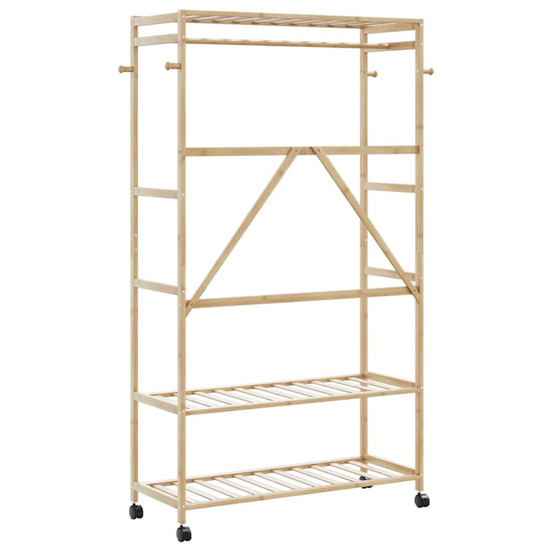 Kledingrek Met Schappen En Wielen 110X40X180 Cm Bamboe