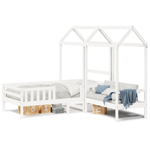 Kinderbed Met Huisje En Bankje Massief Grenenhout 100X200Cm