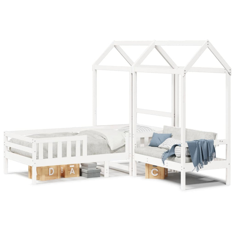 Kinderbed Met Huisje En Bankje Massief Grenenhout 100X200Cm