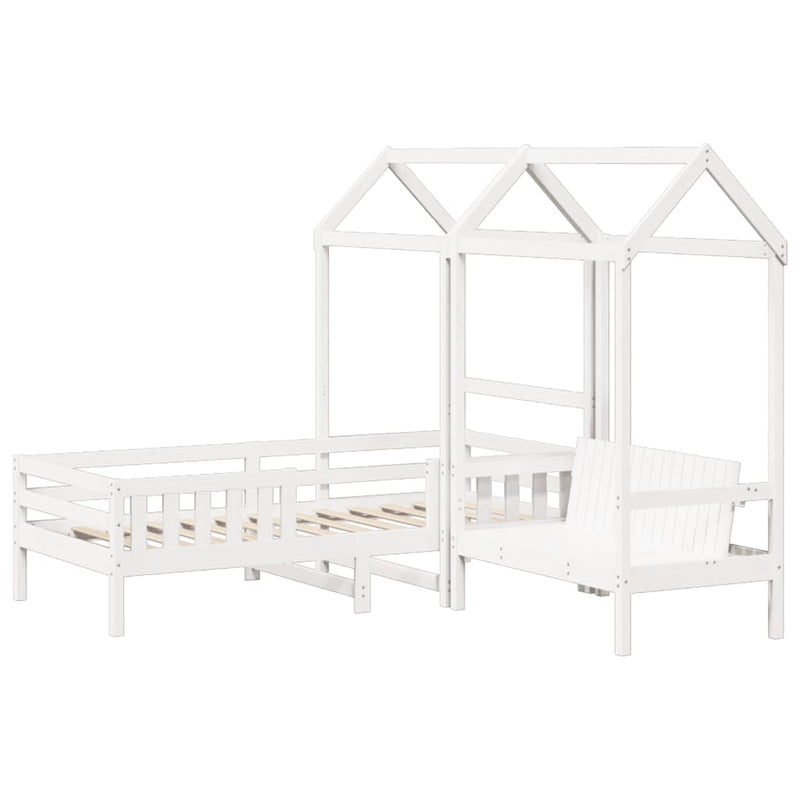Kinderbed Met Huisje En Bankje Massief Grenenhout 100X200Cm