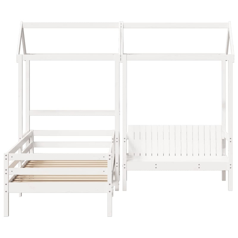 Kinderbed Met Huisje En Bankje Massief Grenenhout 100X200Cm