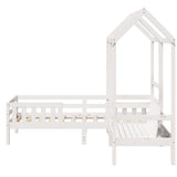 Kinderbed Met Huisje En Bankje Massief Grenenhout 100X200Cm