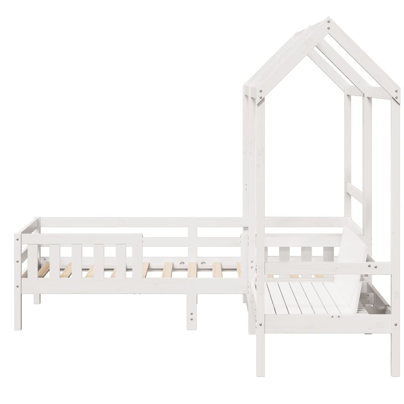Kinderbed Met Huisje En Bankje Massief Grenenhout 100X200Cm
