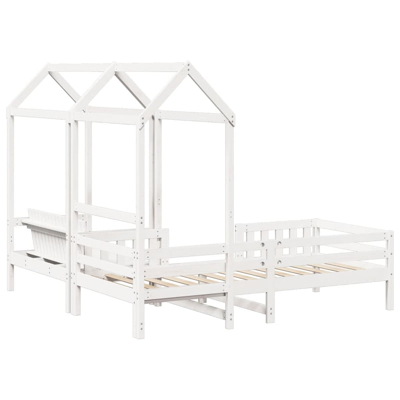 Kinderbed Met Huisje En Bankje Massief Grenenhout 100X200Cm