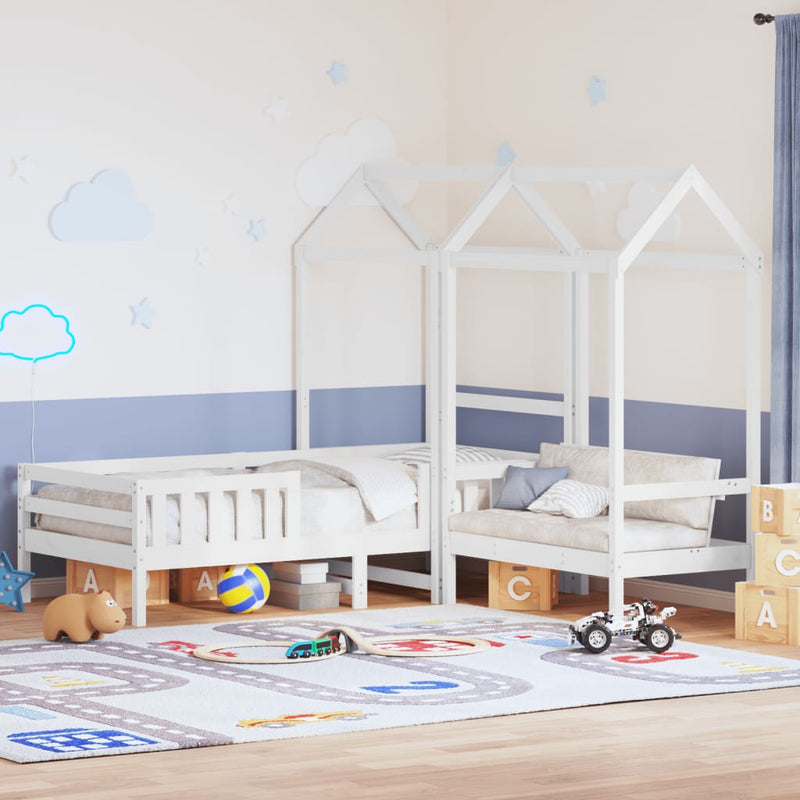 Kinderbed Met Huisje En Bankje Massief Grenenhout 100X200Cm