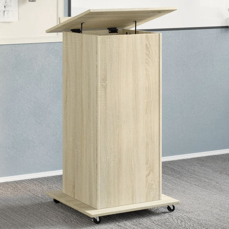Podium Met Lade Met Wiel 55 X 55 X 107 Cm Bewerkt Hout