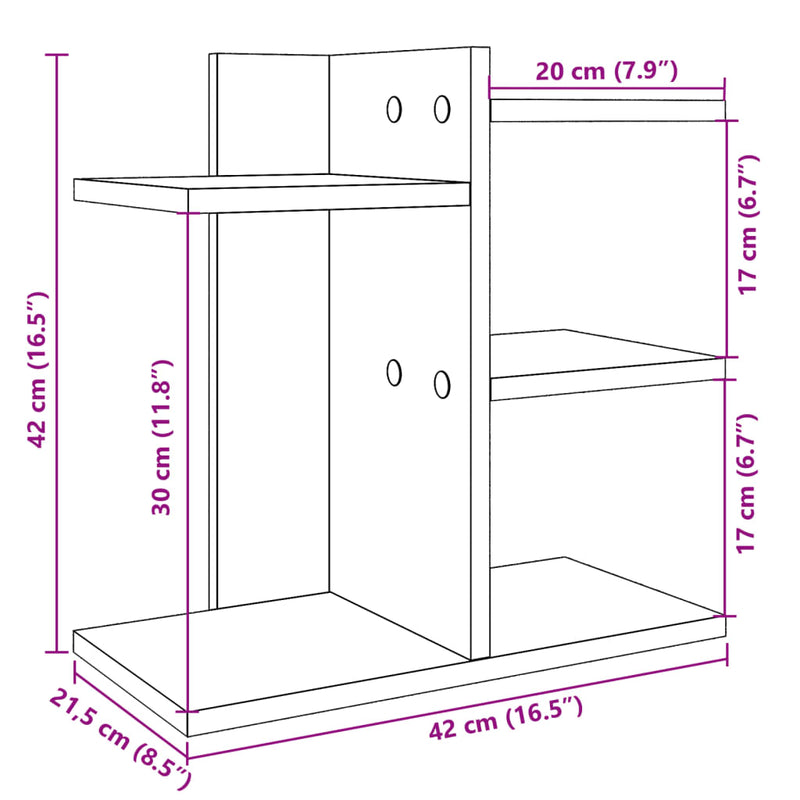 Bureau Organiser 42X21,5X42 Cm Bewerkt Hout Kleurig