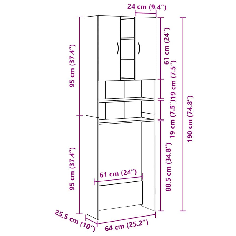 Wasmachinekast 64X25,5X190 Cm Sonoma Eikenkleurig