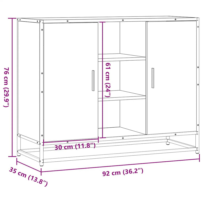 Dressoir 92X35X76 Cm Bewerkt Hout Kleurig