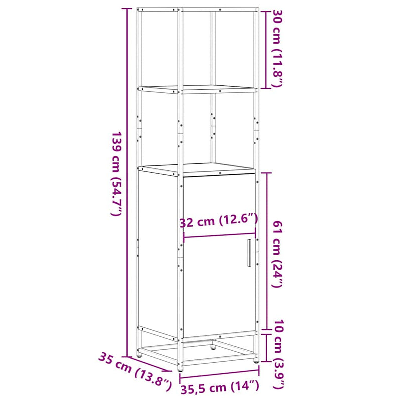 Hoge Kast 35,5X35X139 Cm Bewerkt Hout En Metaal