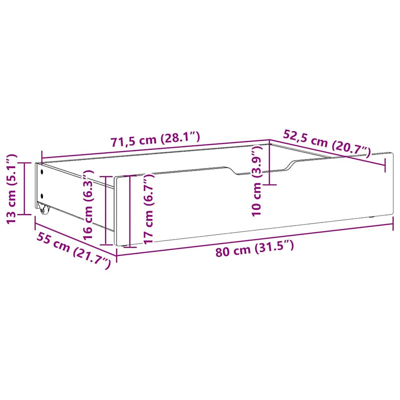 Bedlades 2 St Met Wieltjes 80X55X17 Cm Massief Grenenhout