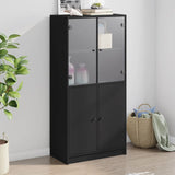 Highboard Zwart 68 X 37 X 142 Cm Bewerkt Hout
