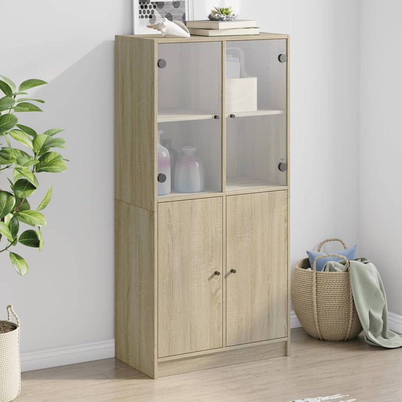 Highboard Zwart 68 X 37 X 142 Cm Bewerkt Hout