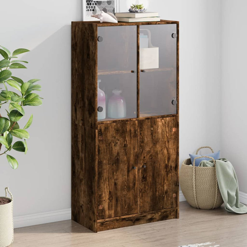 Highboard Zwart 68 X 37 X 142 Cm Bewerkt Hout