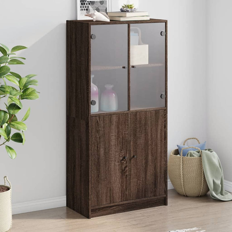 Highboard Zwart 68 X 37 X 142 Cm Bewerkt Hout