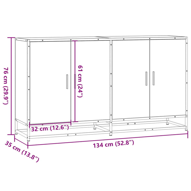 Dressoir 134X35X76 Cm Bewerkt Hout Eikenkleurig