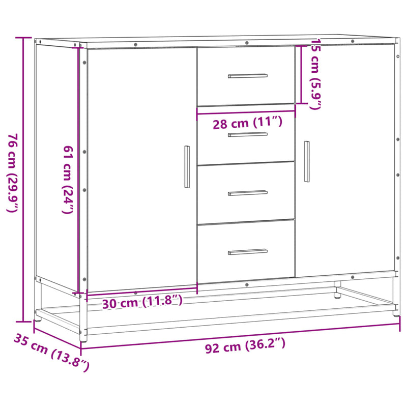 Dressoir 92X35X76 Cm Bewerkt Hout Kleurig