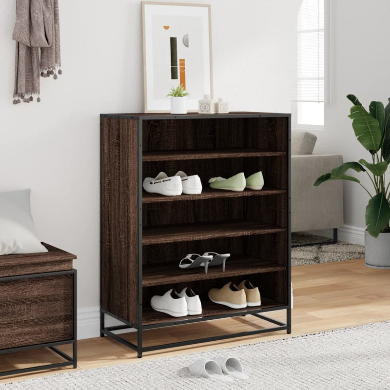 Schoenenkast 75X38X97,5 Cm Bewerkt Hout En Metaal Bruin Eiken