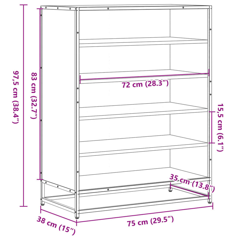 Schoenenkast 75X38X97,5 Cm Bewerkt Hout En Metaal Bruin Eiken