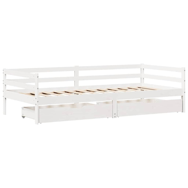 Slaapbank Met Lades 90X200 Cm Massief Grenenhout Wit