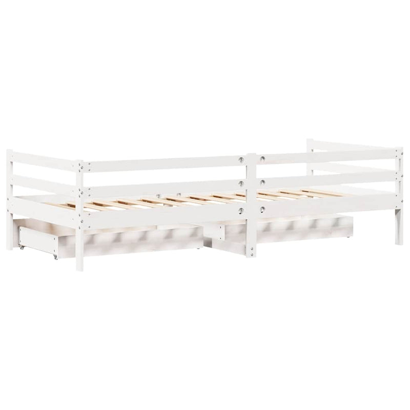 Slaapbank Met Lades 90X200 Cm Massief Grenenhout Wit