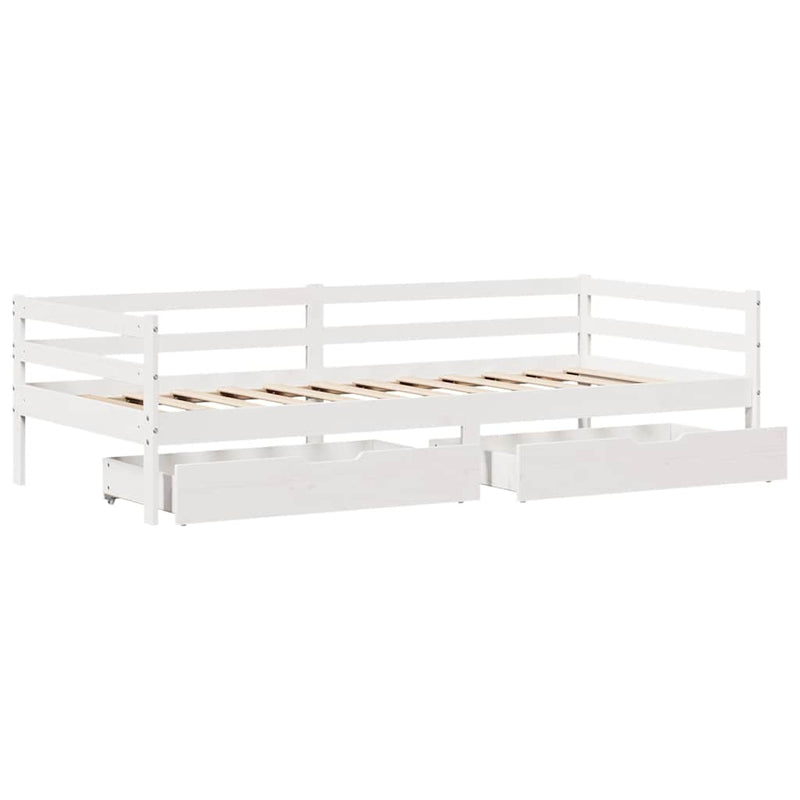 Slaapbank Met Lades 90X200 Cm Massief Grenenhout Wit