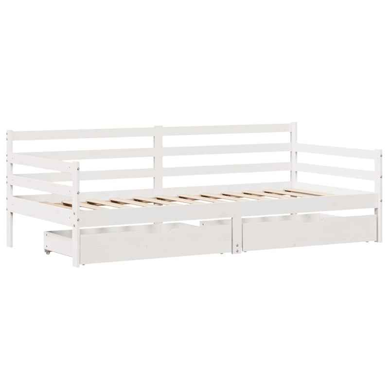 Slaapbank Met Lades 90X200 Cm Massief Grenenhout Wit