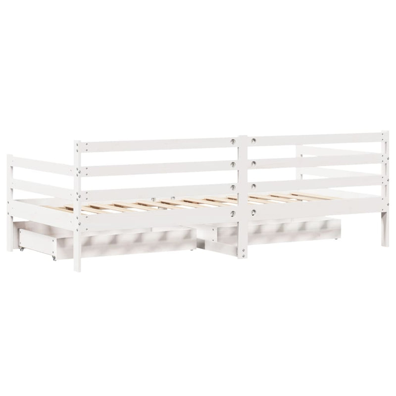 Slaapbank Met Lades 90X200 Cm Massief Grenenhout Wit