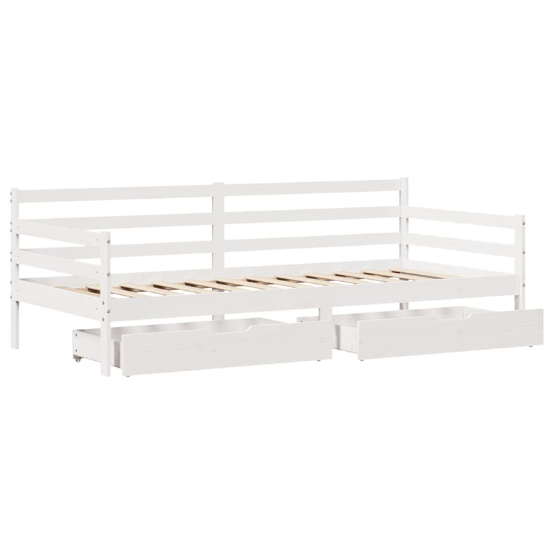 Slaapbank Met Lades 90X200 Cm Massief Grenenhout Wit