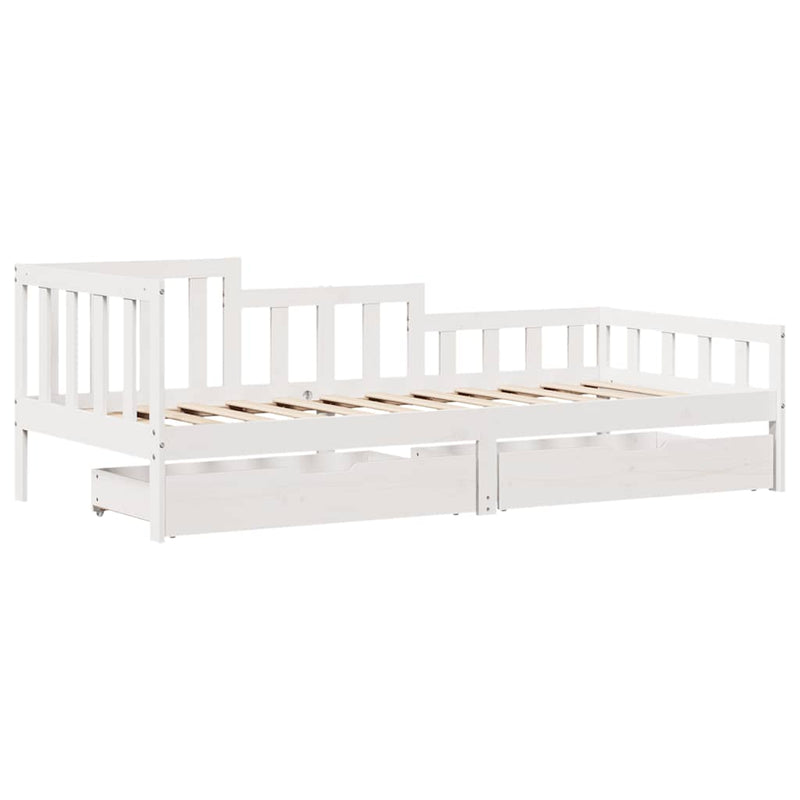 Slaapbank Met Lades 90X200 Cm Massief Grenenhout Wit