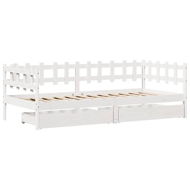 Slaapbank Met Lades 80X200 Cm Massief Grenenhout Wit