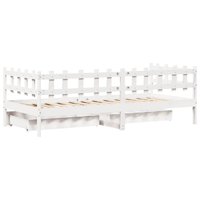 Slaapbank Met Lades 80X200 Cm Massief Grenenhout Wit
