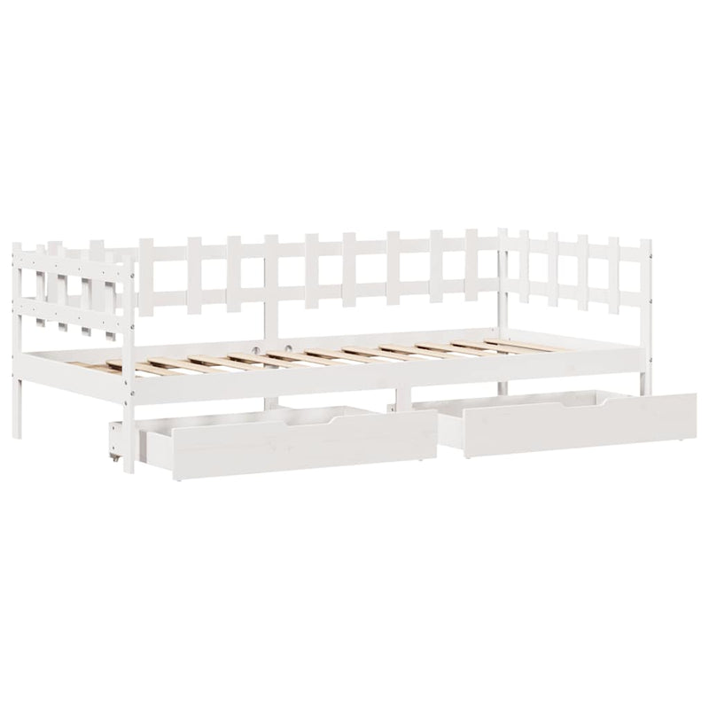 Slaapbank Met Lades 80X200 Cm Massief Grenenhout Wit