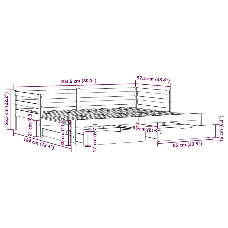 Slaapbank Met Lades 90X200 Cm Massief Grenenhout