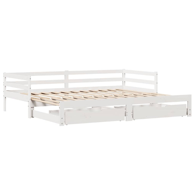 Slaapbank Met Lades 90X200 Cm Massief Grenenhout Wit