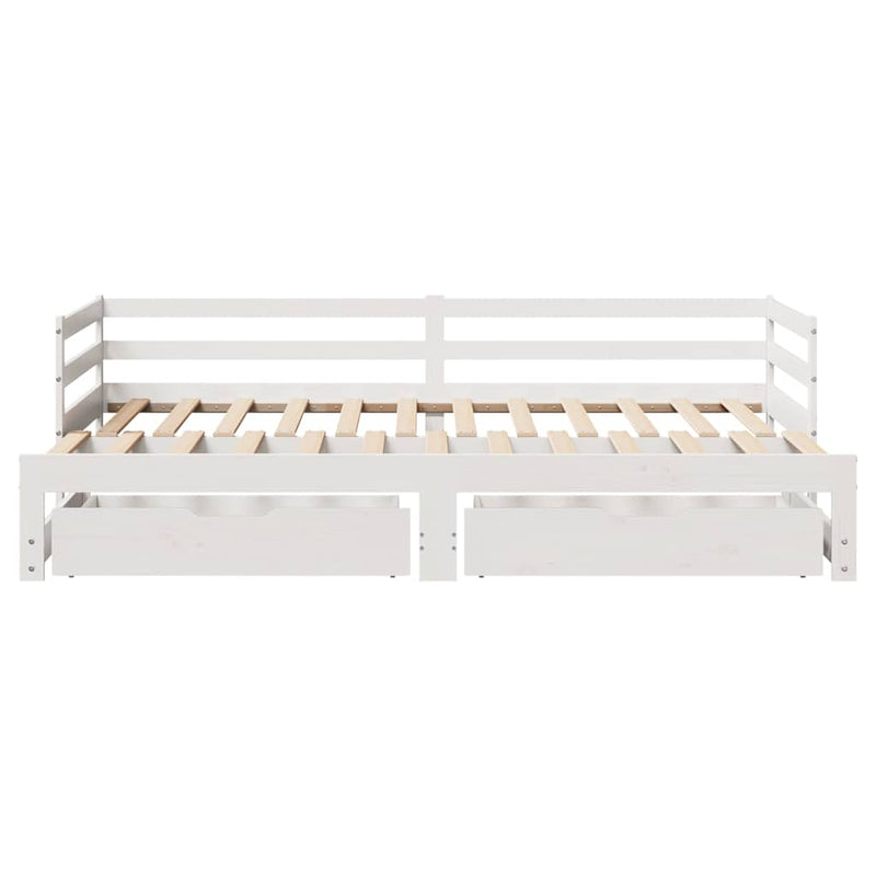 Slaapbank Met Lades 90X200 Cm Massief Grenenhout Wit