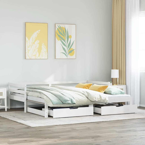 Slaapbank Met Lades 90X200 Cm Massief Grenenhout Wit