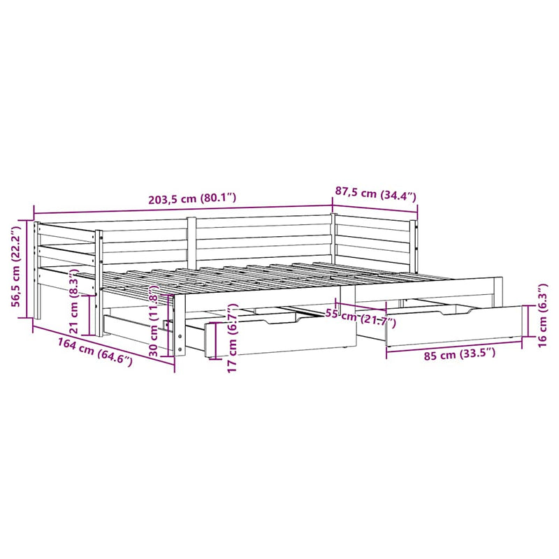 Slaapbank Met Onderschuifbed/Lades Zonder Matras 80X200 Cm Wit