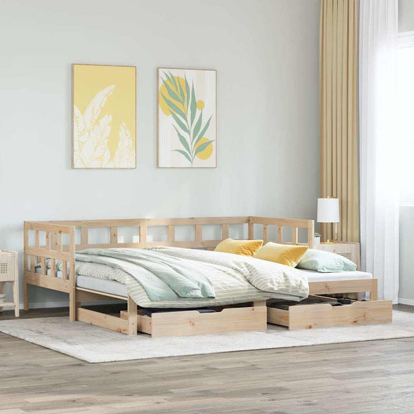 Slaapbank Met Onderschuifbed En Lades Zonder Matras 90X200 Cm