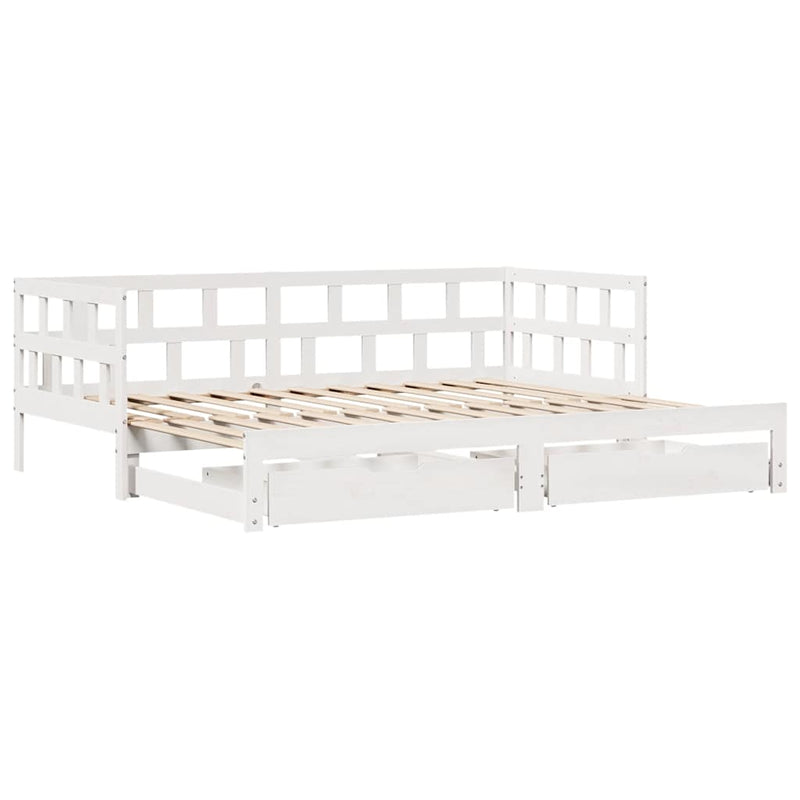 Slaapbank Met Onderschuifbed/Lades Zonder Matras 90X200 Cm Wit