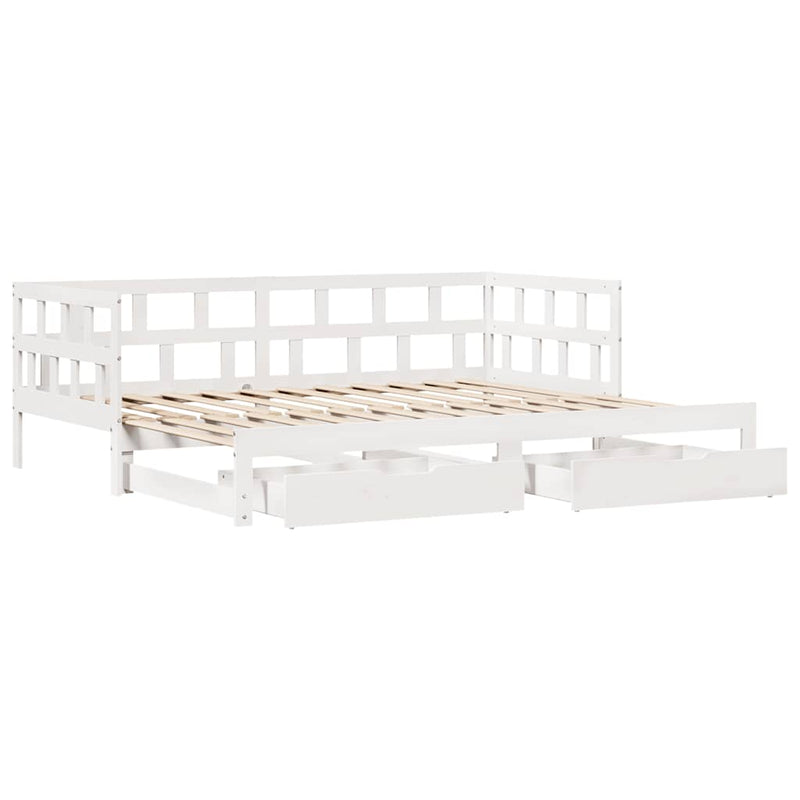 Slaapbank Met Onderschuifbed/Lades Zonder Matras 90X200 Cm Wit