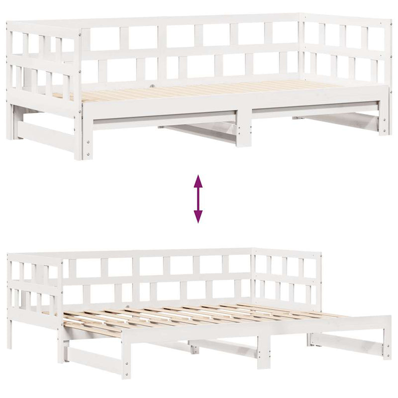 Slaapbank Met Onderschuifbed/Lades Zonder Matras 90X200 Cm Wit