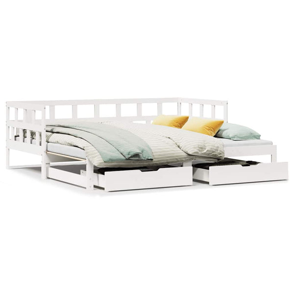 Slaapbank Met Onderschuifbed/Lades Zonder Matras 90X200 Cm Wit