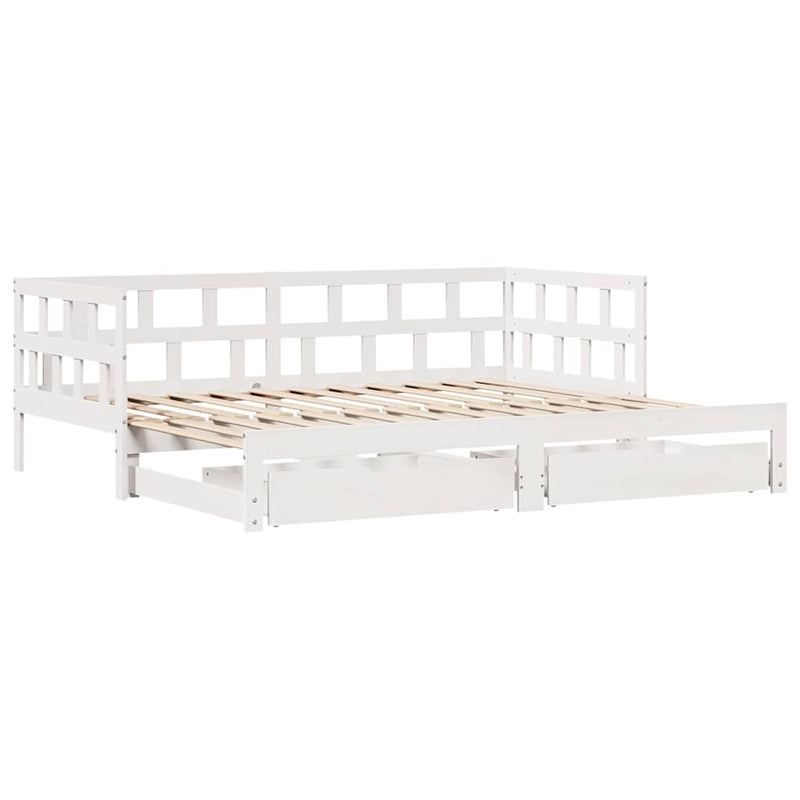 Slaapbank Met Onderschuifbed/Lades Zonder Matras 90X200 Cm Wit