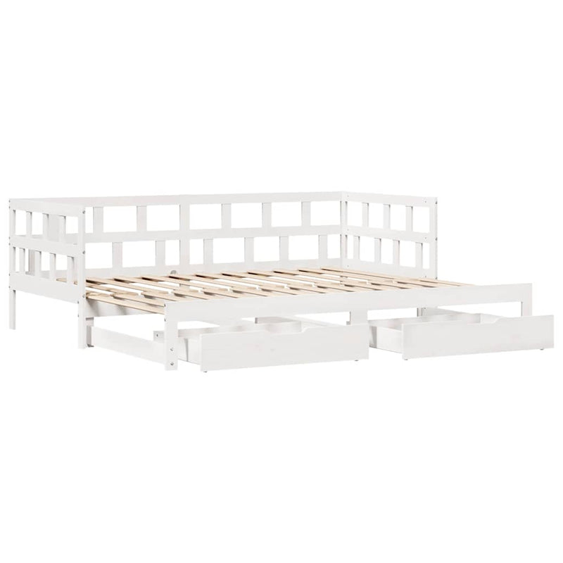 Slaapbank Met Onderschuifbed/Lades Zonder Matras 90X200 Cm Wit