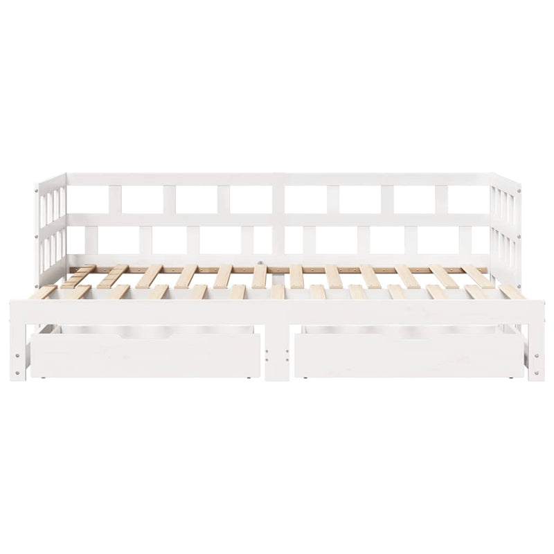 Slaapbank Met Onderschuifbed/Lades Zonder Matras 90X200 Cm Wit